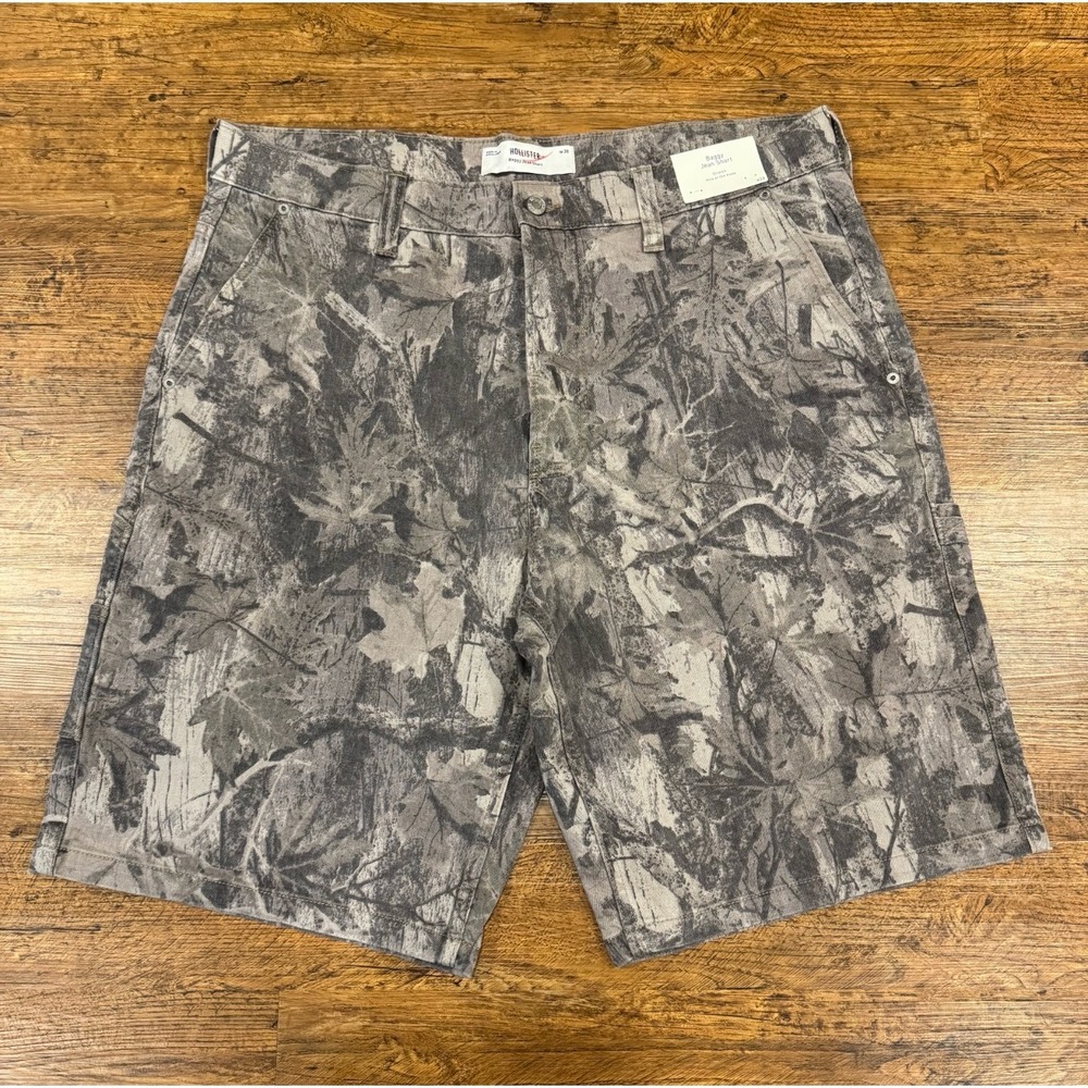 Hollister Gray Outdoor Skater Real Tree Camo Baggy Denim Jeans Shorts Men‎ 38x11